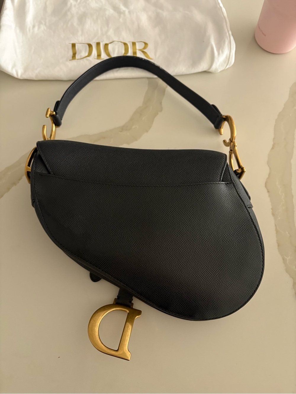 Dior Black Saddle Shoulder Bag with Gold Hardware